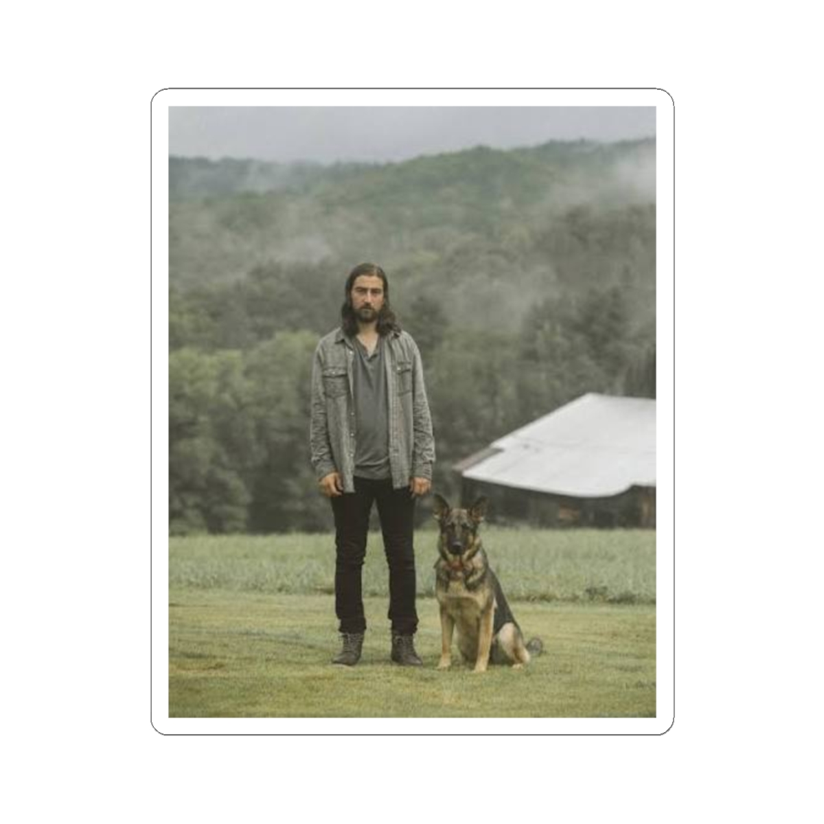 Man with German Shepherd sticker | Kiss-cut photo sticker | Noah Kahan