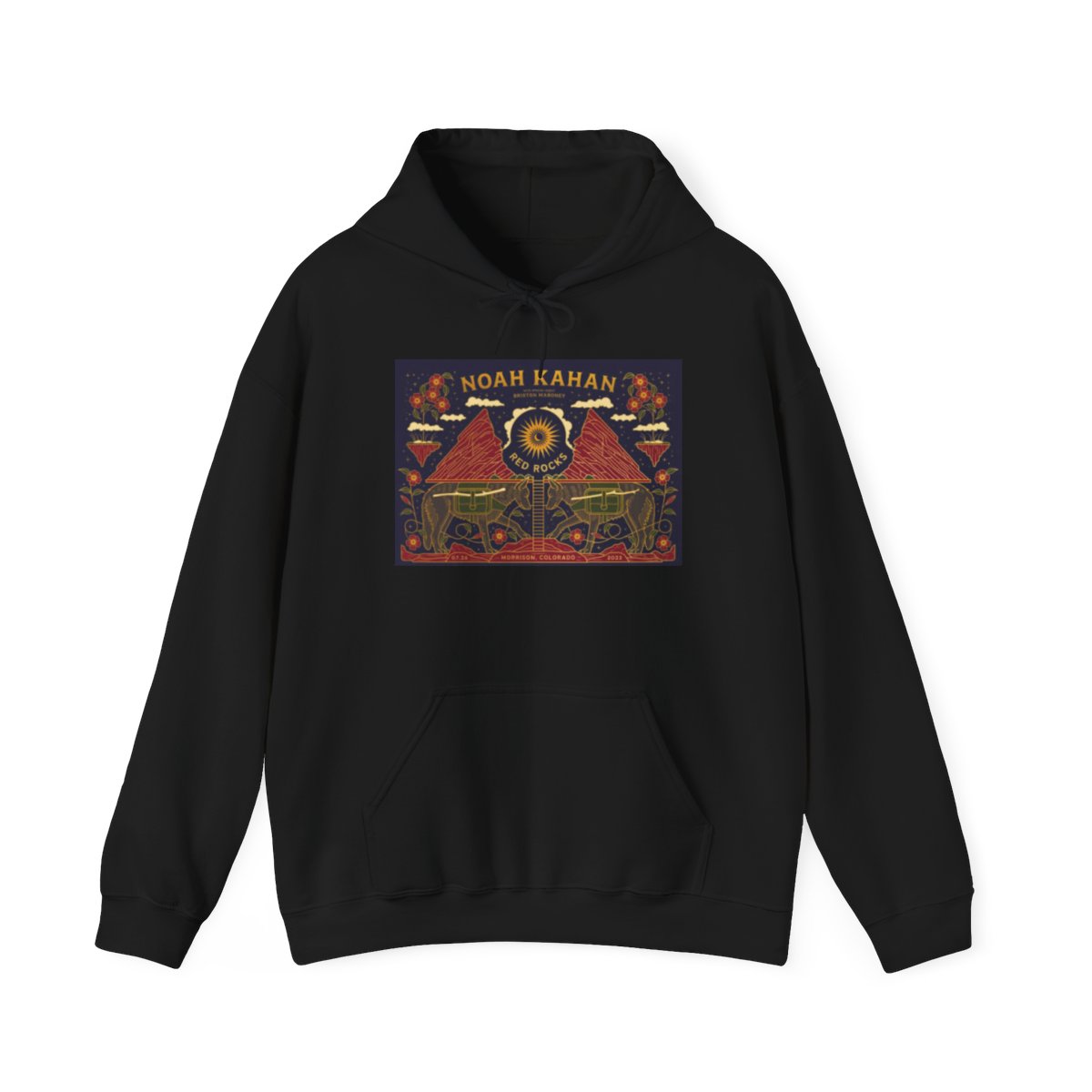 Noah Kahan album art Hoodie | Vintage concert poster style, moon and mountains | Noah Kahan - alternate angle 2, merchandise
